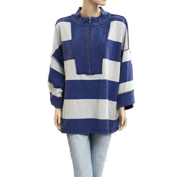 Free People We The Free Seaside Funnel Pullover Top Oversized Striped S 283733 - Picture 5 of 9